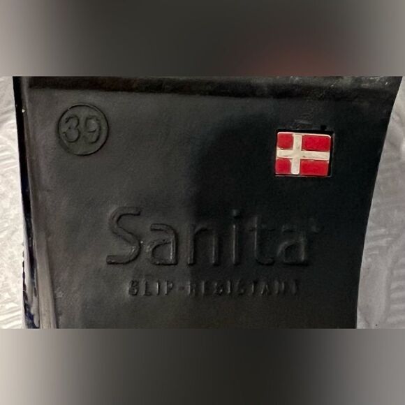 Sanita Clogs Mules Size 8 (39) Blue Black Animal Print Shiny Slip Resistant - Picture 6 of 6